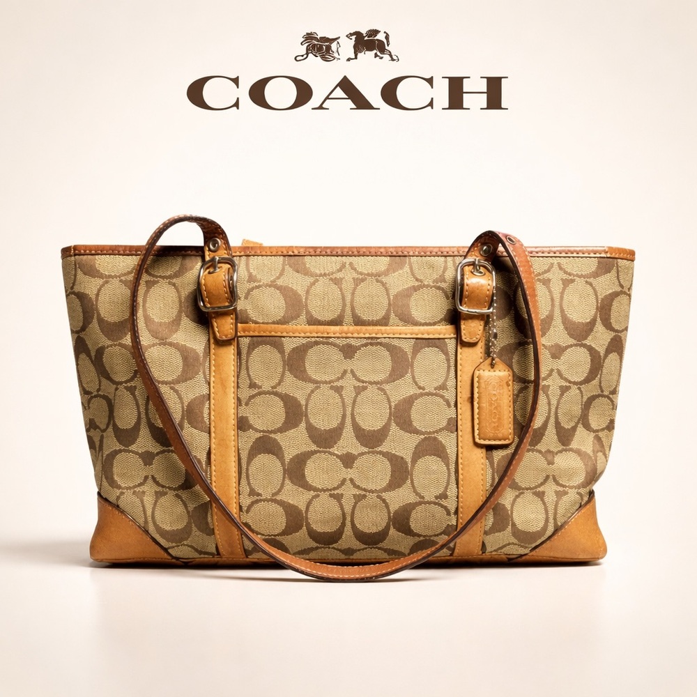 COACH Vintage Signature Canvas Leather Tote Bag | Style 6335 | GUC - Picture 2 of 11